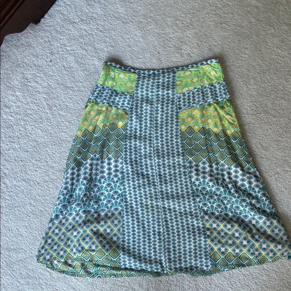 Prana A-Line Skirt with Green and Blue Patterns